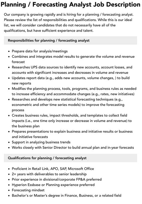 What is a forecast planning analyst job description?